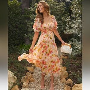 Floral Fantasy Skies Smocked Tiered Puff Sleeve Maxi Dress